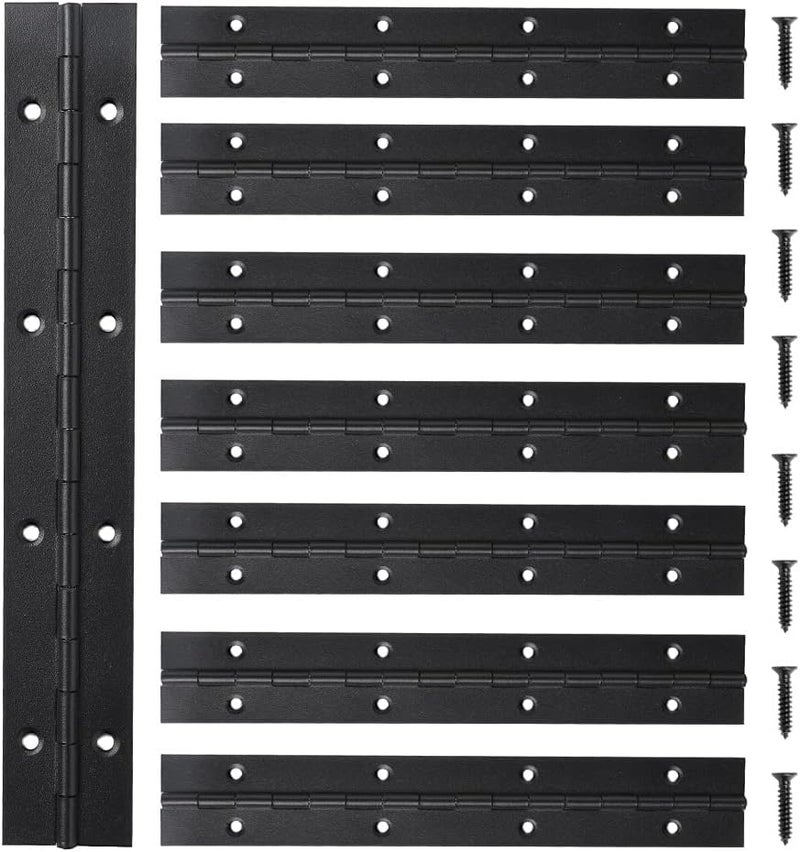 FVSEC 8 Pack 8 Inch Piano Hinge, Heavy Duty Continuous Hinge with Holes for Cabinets Boat Marine Door, 304 Stainless Steel 0.04" Leaf Thickness 1.2'' Open Width (Black) - Image 1